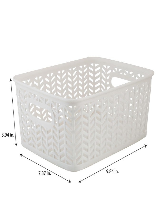 Simplify 3 Pack Small Herringbone Storage Basket | Dimensions: 10"x8"x4" | Light Weight | Two Open Handles | White | Organization | Many Uses | Kitchen Storage | Bathroom Storage | - Image 5